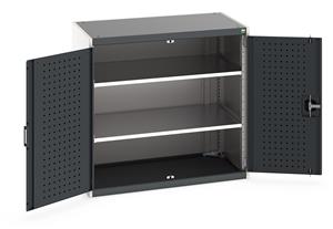 Heavy Duty Bott cubio cupboard with perfo panel lined hinged doors. 1050mm wide x 650mm deep x 1000mm high with 2 x100kg capacity shelves.... Bott Industial Tool Cupboards with Shelves